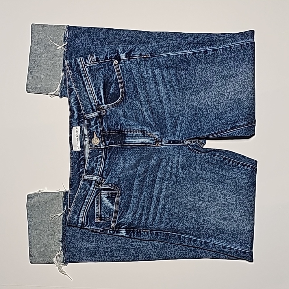 LOFT Womens Modern Straight Jeans Sz 2/26 Blue Cropped Capri Cuffed Medium Wash